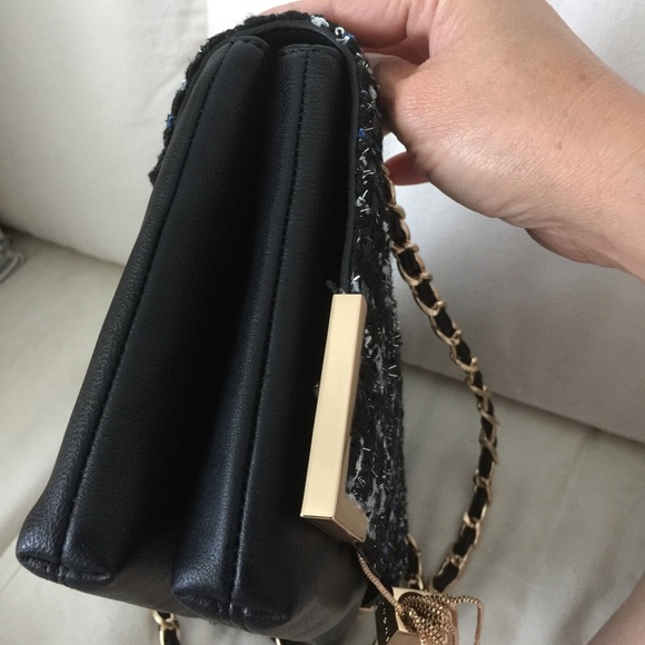 Bebe Blue and Tweed Cross body Purse with Gold - Picture 7 of 8